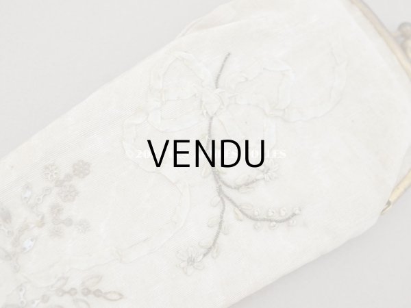画像19: 19世紀 アンティーク リボン刺繍のファン リボン＆花のガーランド柄 シルク製オリジナルバッグ入り (19)
