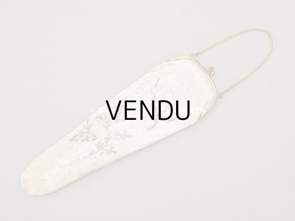 画像18: 19世紀 アンティーク リボン刺繍のファン リボン＆花のガーランド柄 シルク製オリジナルバッグ入り (18)