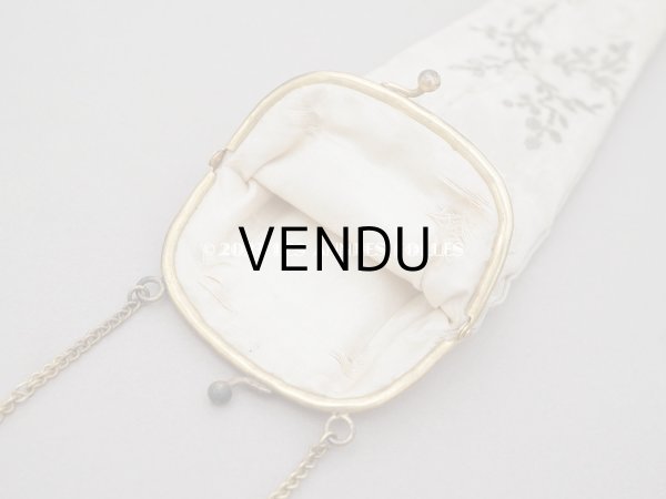 画像22: 19世紀 アンティーク リボン刺繍のファン リボン＆花のガーランド柄 シルク製オリジナルバッグ入り (22)