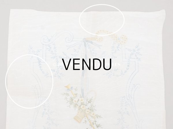 画像7: アンティーク  未完成のリボン刺繍の大きな図案入りパネル (7)