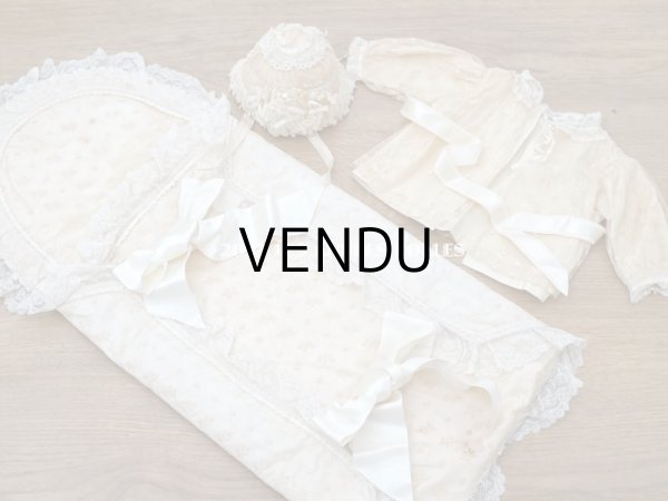 画像3: アンティーク ベビー用おくるみ＆ボネ＆上着のセット 花模様のレース＆シルクリボン (3)