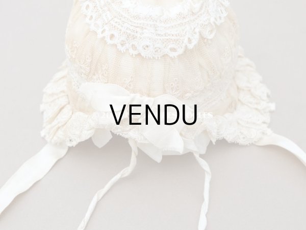 画像29: アンティーク ベビー用おくるみ＆ボネ＆上着のセット 花模様のレース＆シルクリボン (29)