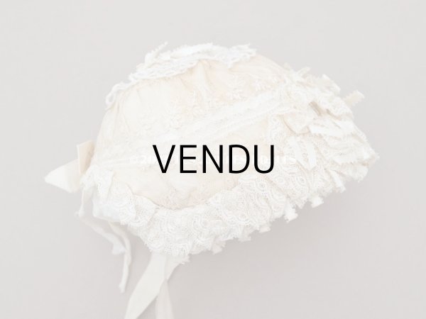 画像28: アンティーク ベビー用おくるみ＆ボネ＆上着のセット 花模様のレース＆シルクリボン (28)