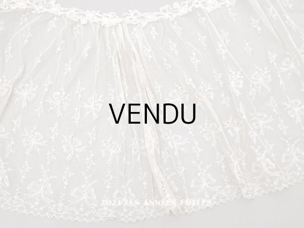 画像1: アンティーク カーテン用 チュールレース リボン柄の刺繍入り  (1)