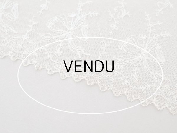 画像11: アンティーク カーテン用 チュールレース リボン柄の刺繍入り  (11)