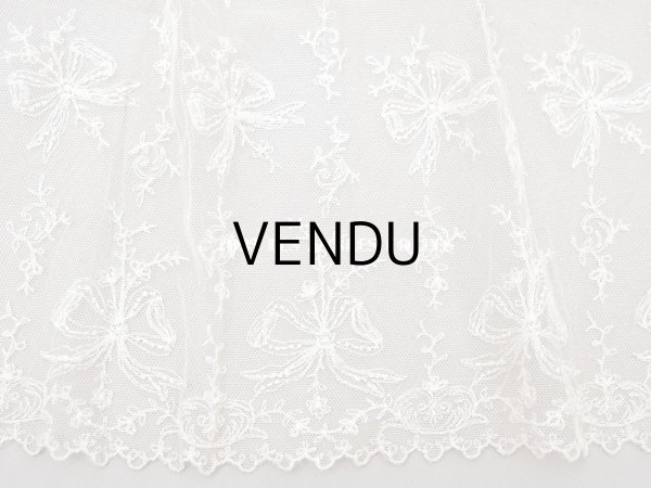 画像4: アンティーク カーテン用 チュールレース リボン柄の刺繍入り  (4)