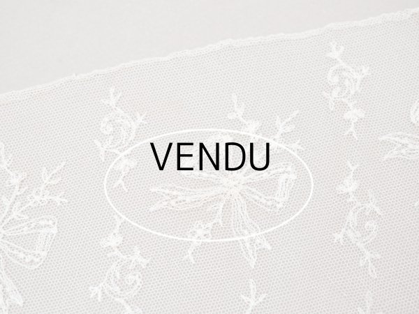 画像8: アンティーク カーテン用 チュールレース リボン柄の刺繍入り 90×120cm (8)