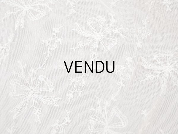 画像4: アンティーク カーテン用 チュールレース リボン柄の刺繍入り 90×120cm (4)