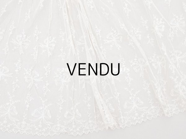 画像3: アンティーク カーテン用 チュールレース リボン柄の刺繍入り  (3)