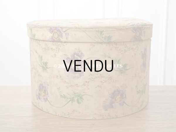 画像4: アンティーク  カルトナージュのハットボックス　芥子の花＆ミモザ　35.2×31.6×20cm (4)