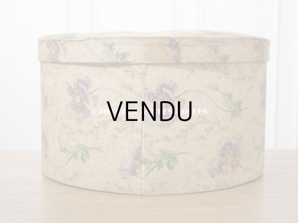 画像5: アンティーク  カルトナージュのハットボックス　芥子の花＆ミモザ　35.2×31.6×20cm (5)