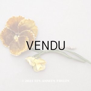 画像: アンティーク  パンジーの布花 ベルベット イエローブラウン