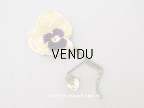 画像1: アンティーク  パンジーの布花 ベルベット レモン色 (1)