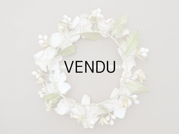 画像7: アンティーク パウダーピンクの薔薇の布花＆ワックスフラワーの花冠 ティアラ (7)