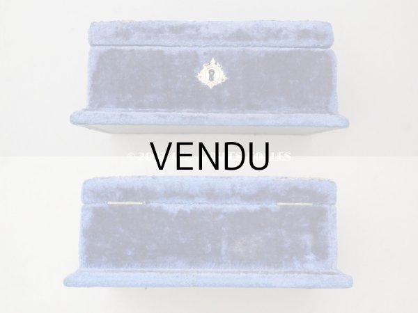 画像6: 19世紀末 アンティーク 裁縫箱　ブルーのベルベット (6)