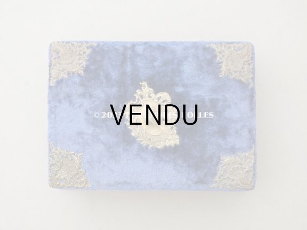 画像4: 19世紀末 アンティーク 裁縫箱　ブルーのベルベット (4)