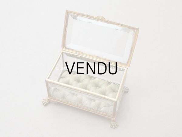 画像5: 19世紀 アンティーク クリスタルのジュエリーボックス カーキのシルク製クッション　 (5)