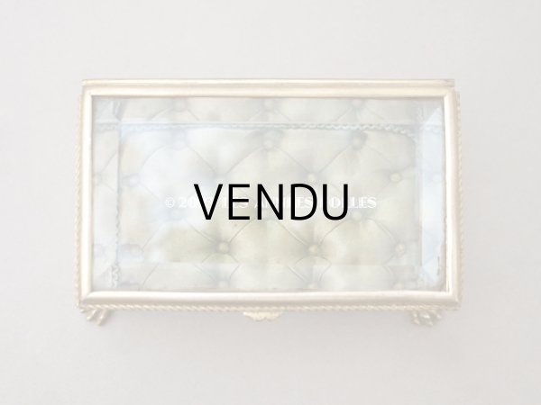 画像3: 19世紀 アンティーク クリスタルのジュエリーボックス カーキのシルク製クッション　 (3)