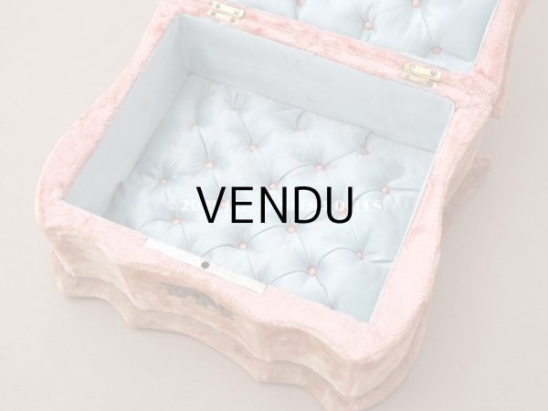 画像8: 19世紀末 アンティーク 　ジュエリーボックス 裁縫箱　スモーキーなサーモンピンク ベルベット＆シルククッション (8)