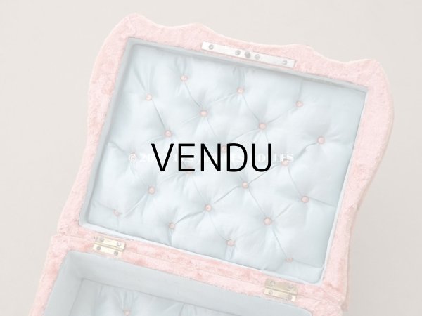 画像7: 19世紀末 アンティーク 　ジュエリーボックス 裁縫箱　スモーキーなサーモンピンク ベルベット＆シルククッション (7)