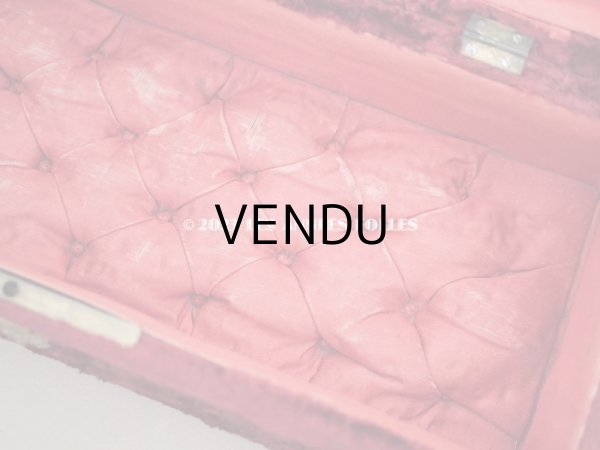 画像14: アンティーク ベルベットのグローブボックス ジュエリーケース スモーキーレッドのシルク製クッション (14)