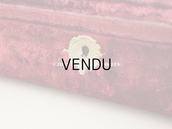 画像6: アンティーク ベルベットのグローブボックス ジュエリーケース スモーキーレッドのシルク製クッション (6)