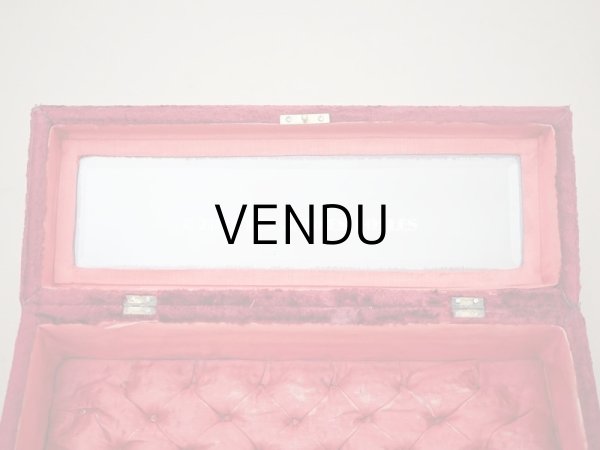 画像10: アンティーク ベルベットのグローブボックス ジュエリーケース スモーキーレッドのシルク製クッション (10)