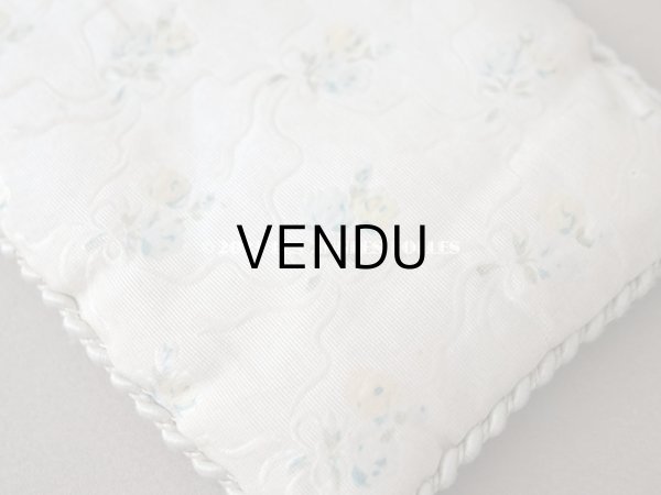 画像4: 19世紀末 アンティーク  シルク製 クッション ブルーの薔薇＆リボンのガーランド (4)