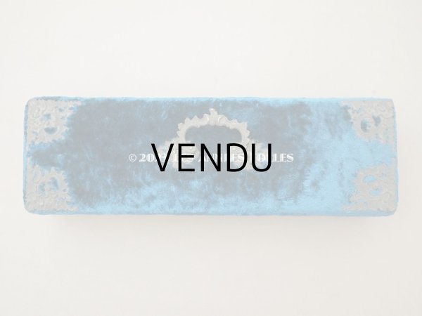 画像6: アンティーク ベルベットのグローブボックス ジュエリーケース スモーキーブルー　シルク製クッション (6)