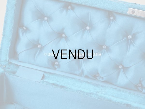 画像14: アンティーク ベルベットのグローブボックス ジュエリーケース スモーキーブルー　シルク製クッション (14)