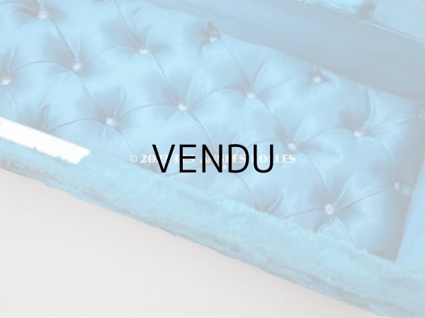 画像15: アンティーク ベルベットのグローブボックス ジュエリーケース スモーキーブルー　シルク製クッション (15)