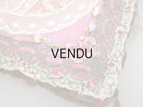 画像8: アンティーク シルク製 ロココモチーフ＆レース&ロココトリム カルトナージュボックス  (8)