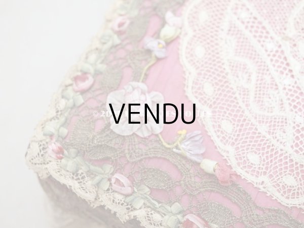 画像6: アンティーク シルク製 ロココモチーフ＆レース&ロココトリム カルトナージュボックス  (6)