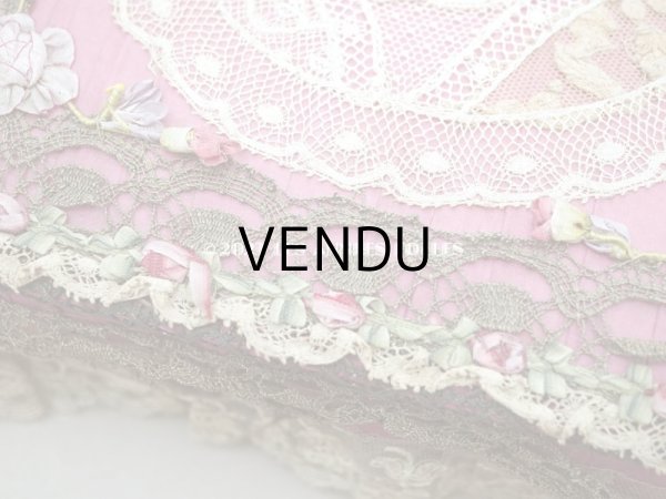 画像9: アンティーク シルク製 ロココモチーフ＆レース&ロココトリム カルトナージュボックス  (9)