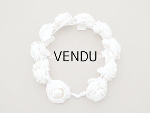 画像4: アンティーク シルクサテン 薔薇の布花のティアラ 花冠 オフホワイト (4)