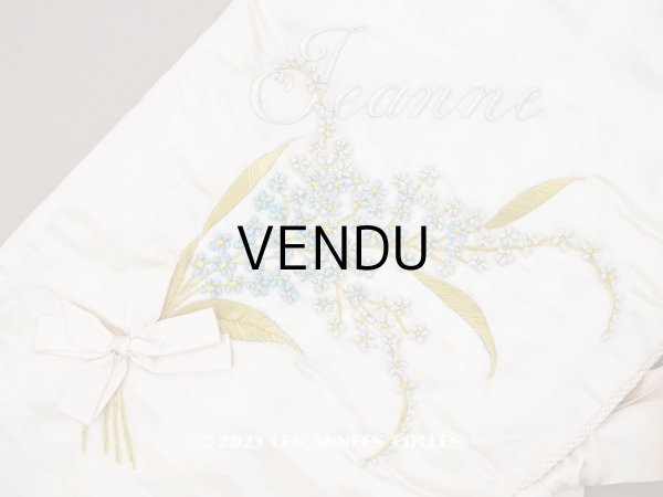 画像2: アンティーク シルク製 勿忘草のハンキーケース リボン付き ハンカチ用ポシェット JEANNE (2)