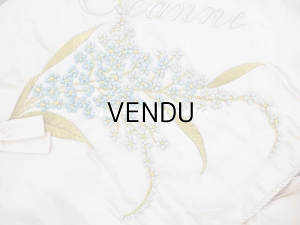 画像7: アンティーク シルク製 勿忘草のハンキーケース リボン付き ハンカチ用ポシェット JEANNE (7)