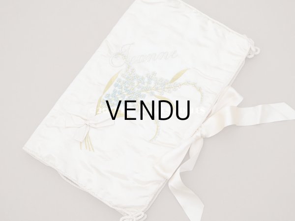 画像3: アンティーク シルク製 勿忘草のハンキーケース リボン付き ハンカチ用ポシェット JEANNE (3)