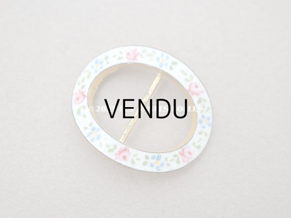画像2: 19世紀末 アンティーク とても小さなバックル 薔薇のハンドペイント エナメル加工  (2)
