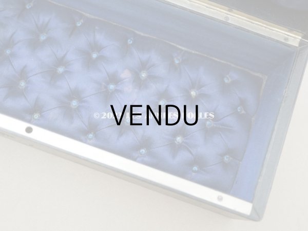 画像14: 1830〜1840年頃　アンティーク 本革製 イニシャル入り　グローブボックス ナイトブルーのシルククッション　- Alphonse Giroux Paris - (14)