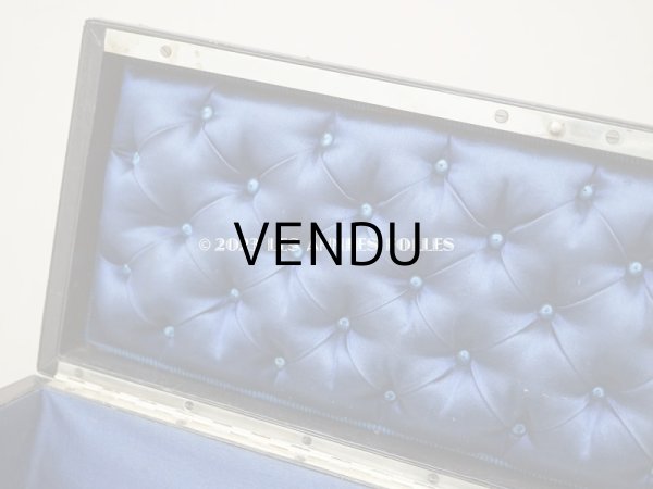 画像9: 1830〜1840年頃　アンティーク 本革製 イニシャル入り　グローブボックス ナイトブルーのシルククッション　- Alphonse Giroux Paris - (9)