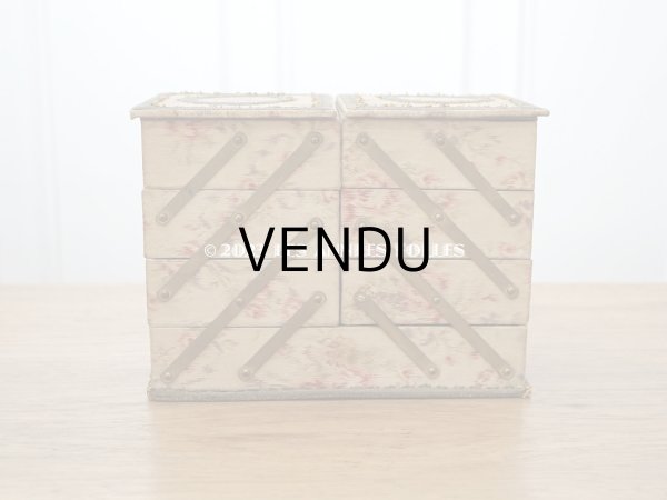 画像4: 1900年頃 アンティーク 薔薇&薄紫色のリボンのガーランド  カルトナージュボックス アコーディオン式 (4)