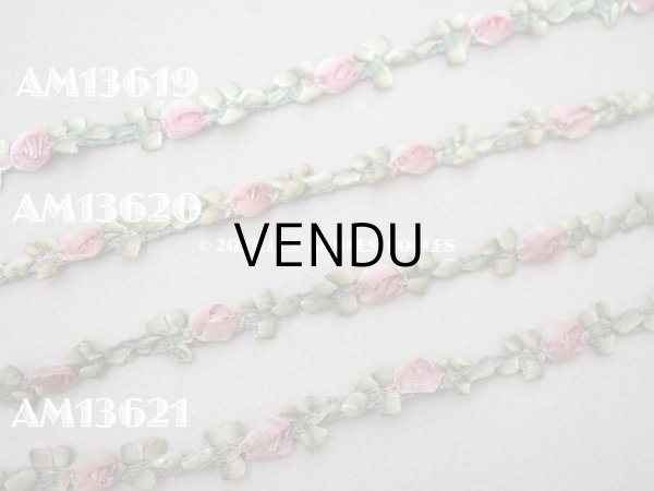 画像8: アンティーク シルク製 薔薇のロココトリム オールドローズ色 ロココリボン  (8)