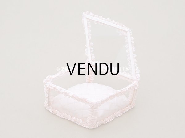 画像6: アンティーク リボンワークのジュエリーボックス パウダーピンク ガラスケース (6)