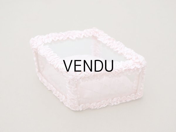 画像3: アンティーク リボンワークのジュエリーボックス パウダーピンク ガラスケース (3)