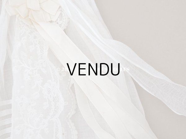 画像12: アンティーク 洗礼式のベビードレス パフスリーブ 手刺繍の花模様＆レース＆オレンジベージュのリボン (12)