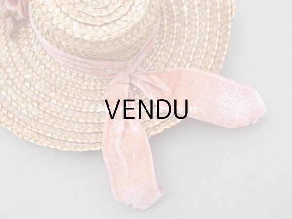 画像3: アンティーク ドール用 ストローハット ピンクの菫の布花 (3)