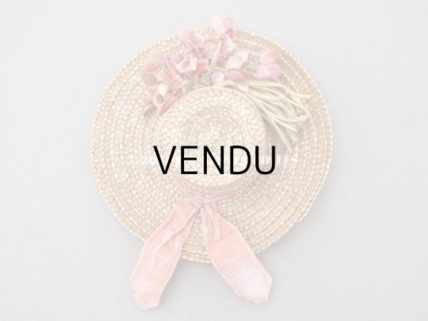 画像2: アンティーク ドール用 ストローハット ピンクの菫の布花 (2)