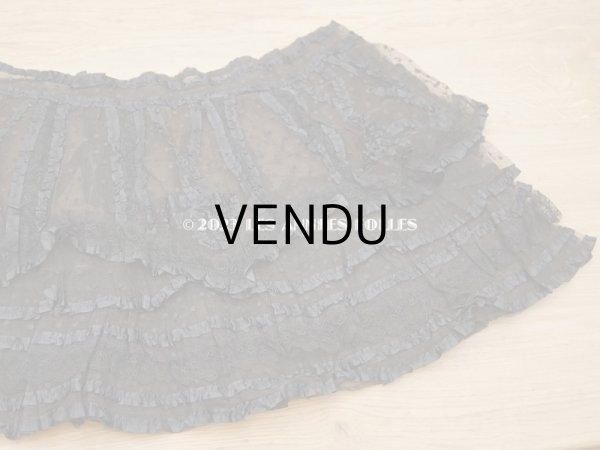 画像15: 1900年頃 アンティーク  53cm幅  ドレスの裾 ドットのチュール＆シルクサテンリボン　黒＆ブラウン  約320cm   (15)