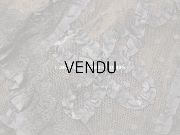 画像6: 1900年頃 アンティーク  53cm幅  ドレスの裾 ドットのチュール＆シルクサテンリボン　黒＆ブラウン  約320cm   (6)